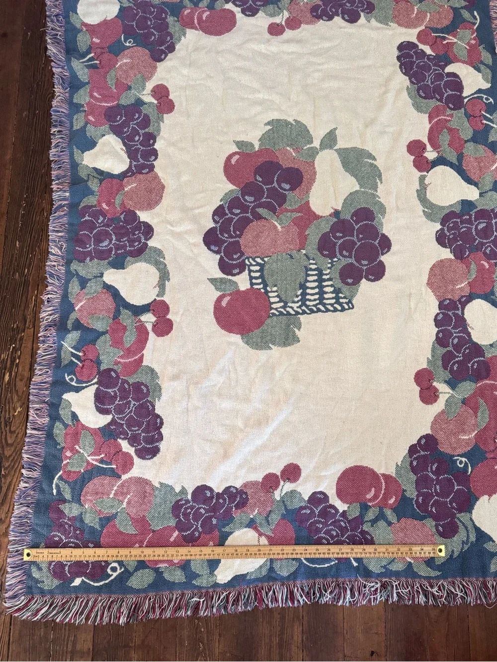 Vintage Fruit Tapestry Throw Blanket Farm Cottage Retro Apples Vineyard Grapes